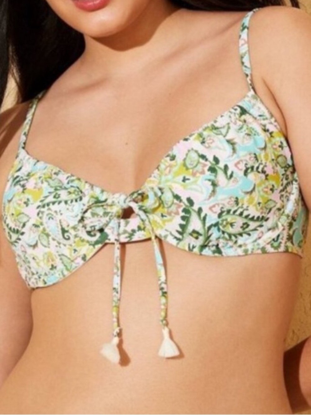 Shade & Shore Green Floral Paisley Underwire Bikini Swim Top